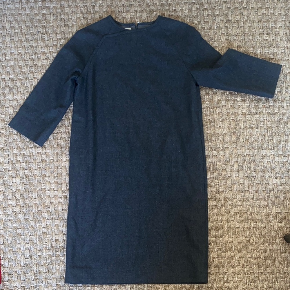 100% Wool Trademark Elegant Heather Gray 3/4 sleeve Midi Dress sz 4